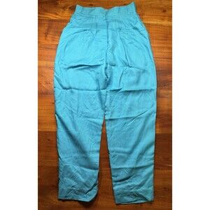 VTG Le Painty Paris Pleated Trousers Womens Sz 6 Blue Rayon High Waist Pants 80s